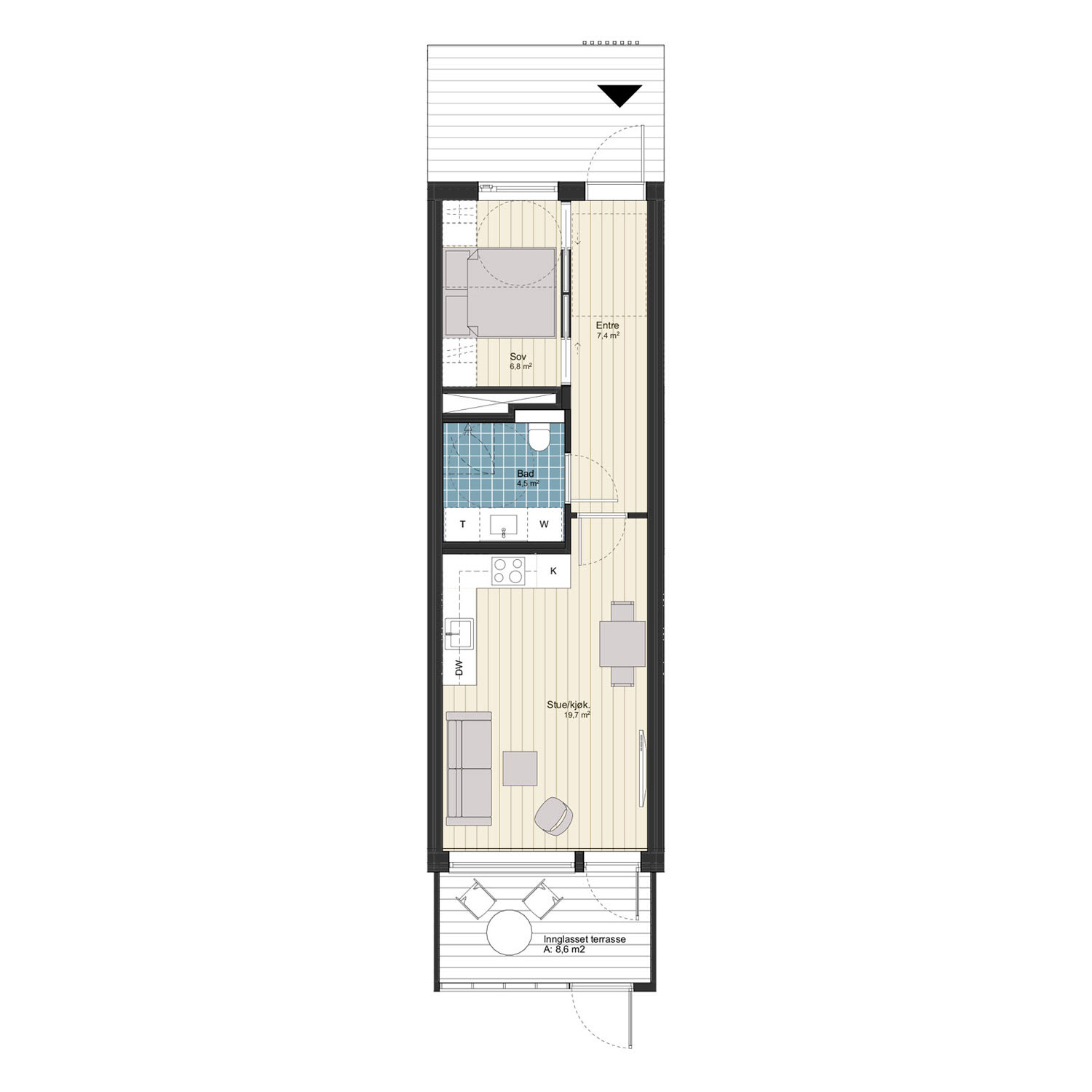2-roms leilighet med markterrasse, 40 m² (BRA-i)