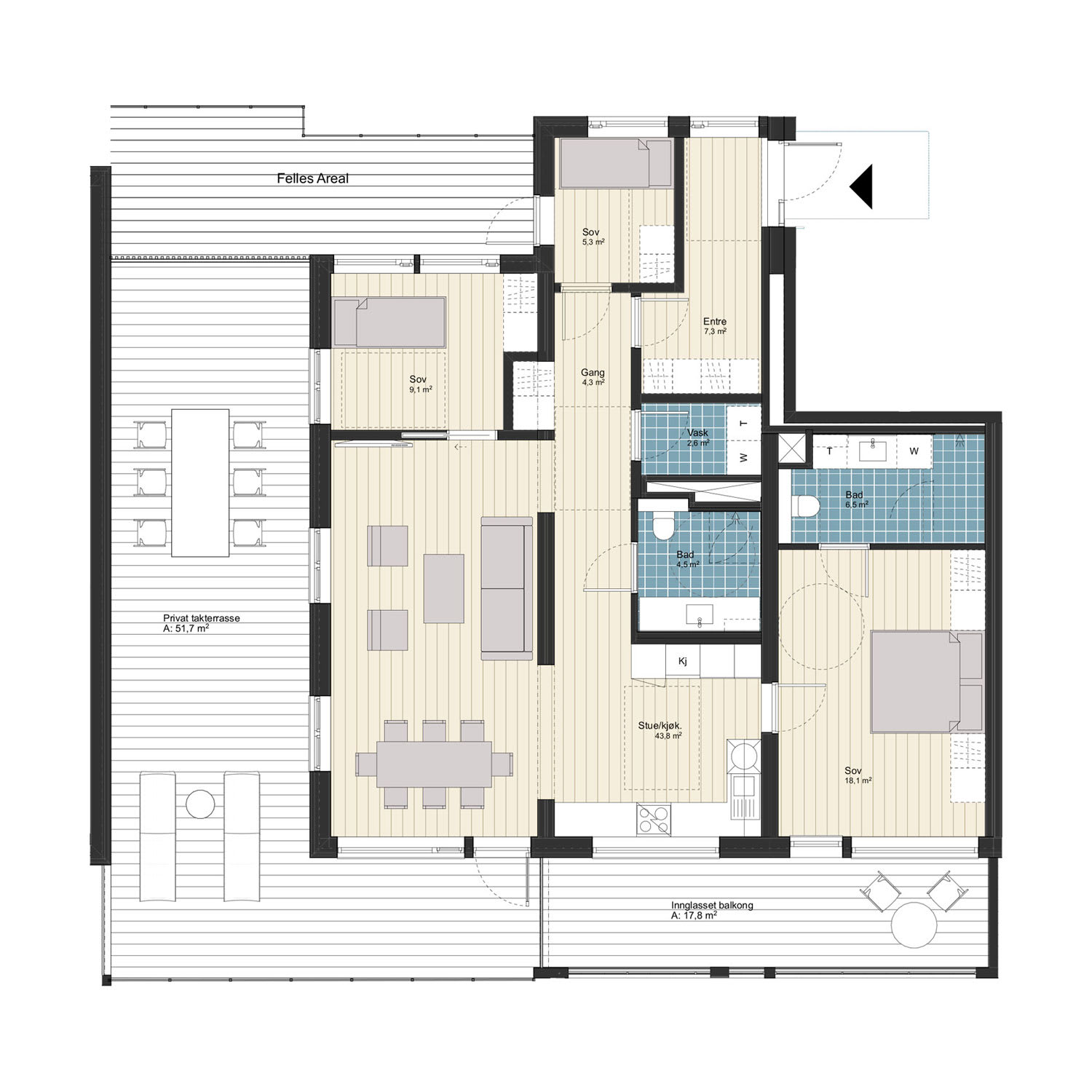 4-roms leilighet med privat takterrasse, 108 m² (BRA-i)