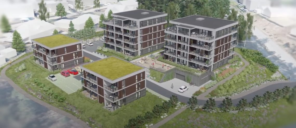 Illustrasjon av de nye leilighetsbyggene som planlegges i Folkestad