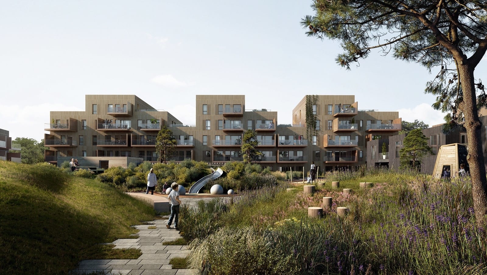  MODERNE OG SOLRIKE BOLIGER: Alle de nye hjemmene har blitt tegnet slik at de skal nyte mest mulig av de gode solforholdene i Sørum – både på balkonger og terrasser.